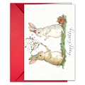 Set biglietto d'auguri con conigli ad acquerello e busta rossa per compleanni - Stile Due Conigli Festa nel Prato (T020401707)