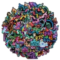 Neon unicorn sticker set with vibrant castle graphics for journals and laptops - Neon Unicorn Style (T01042740) / 56 Pieces/Pack