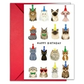Biglietto di auguri con sedici gattini divertenti e busta rossa coordinata - Stile Gatti Decorativi Antropomorfi (T020401713)
