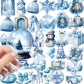 Set de pegatinas PET azules de invierno con muñecos de nieve y pingüinos - Estilo De Ilustración Azul Hielo De Invierno (T01042765) / 56 Piezas/Paquete
