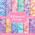 12er-Pack 6x6 Zoll Meerjungfrau-Schuppen Scrapbook-Papier in pastellfarbenem Glitzer - Verschiedene Meerjungfrau-Schuppenmuster (T01042834)
