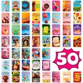 Pack de 50 tarjetas de cumpleaños variadas con ilustraciones de animales y regalos - 50 Hojas