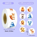 Rol van 500 stuks 1-inch aquarel dierenstickers met 8 cartoonontwerpen voor DIY-decoratie - Cartoon Dierenstijl (T01042840)