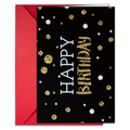Neon style Happy Birthday card with gold glitter dots and a vibrant red envelope - Black Gold Glitter Dots Birthday Card (T020402112)
