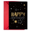 Neon Birthday Card set featuring a black card with glitter stars and a vibrant red envelope - Black Gold Silver Stars Birthday Card (T020402113)