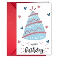 Neon style birthday card with party hat illustration and matching red envelope - White Crayon Drawing Party Hat Card (T020402116)