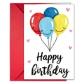 Neon style birthday card with hand-drawn colorful balloons and a classic red envelope - White Colored Smiley Balloons Card (T020402117)
