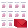 Set of 10 birthday cards with pink cake illustration and matching red envelopes - HBD Pink Cake Card (T02040276)