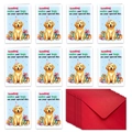Set aus 10 Cartoon-Geburtstagskarten mit Golden Retriever und roten Umschlägen für Feiern - Golden Retriever Welpen Stil (T02040004)