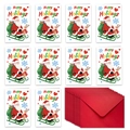 Set de 10 tarjetas de Navidad con trineo de Papá Noel y sobres rojos a juego - Ilustración Trineo De Navidad Y Reno (T02040130)