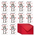 Dettaglio di 10 biglietti di San Valentino con coppia teschio e buste rosse - Stile Amore Eterno (T02040161)