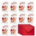Set of 10 Christmas cards with watercolor Santa and reindeer motifs with red envelopes - Watercolor Santa And Three Reindeer (T02040132)