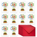 Detail view of 10-piece Happy Cake Day birthday cards set with red envelopes - Colorful Letter Cake Style (T02040007)