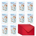 Cartoon orange cat birthday card set with 10 cards and red envelopes in high quality - Pajama Cat (T02040018)