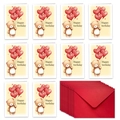 Set of 10 watercolor birthday cards featuring cute brown bears and red envelopes - Bear With Hearts (T02040038)