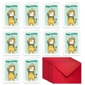 Set of ten cartoon tiger birthday cards and red envelopes arranged on a white surface - Tiger in Overalls (T02040019)