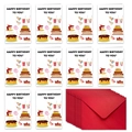 Set of 10 funny birthday cards with colorful party elements and red envelopes - Birthday Party Elements Graphic(T02040281)