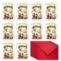 Set di 10 biglietti di Natale con gatti ad acquerello e buste rosse coordinate - Stile Gatto Doppio (T02040104)