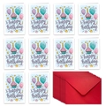 Set of 10 watercolor birthday cards with cute cupcakes and matching red envelopes - Cupcake Style (T02040039)