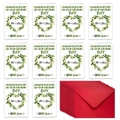 Dettaglio di biglietti di nozze Mr & Mrs con ghirlanda di foglie e buste rosse - Stile Corona di Cuore (T02040165)