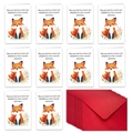 Set of 10 fox themed birthday cards with illustrated designs and 10 red envelopes - Watercolor Fox (T02040020)