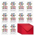 Set of 10 birthday greeting cards for brothers with matching red envelopes in a grid layout - Colorful Art Font Style (T02040221)