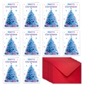 Lot de 10 cartes de Noël avec sapins aquarelle bleus et enveloppes rouges assorties - Style Sapin Aquarelle Bleu Et Boîte Cadeau (T02040142)