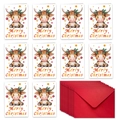 Set di 10 biglietti natalizi con simpatiche mucche delle Highland e buste rosse - Stile Mucca delle Highland (T02040105)