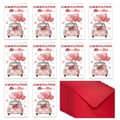Set di 10 biglietti nuziali con buste rosse con auto rosa e palloncini a cuore - Stile Auto Rosa (T02040166)