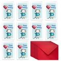 Set of 10 cartoon cat birthday cards with red envelopes and blank DIY interiors - Cat with Balloon (T02040021)