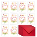 Detail of 10 watercolor Valentine cards with pink hearts and red envelopes - Love Watercolor Heart Pattern (T02040180)