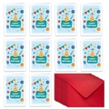 Detail view of 10 watercolor birthday cards with happy birthday text and red envelopes - Party Hat & Banners (T02040041)
