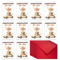 Detail of 10 wedding cards with vintage car design and red envelopes for congratulations - Beige Car Style (T02040167)