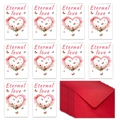 Detail von 10 Aquarell-Valentinskarten mit Eternal Love Text und roten Umschlägen - Eternal Love Schmetterling Herz Muster (T02040082)