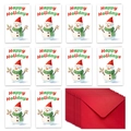 Set de 10 tarjetas de Navidad con dibujos de muñecos de nieve y sobres rojos - Estilo Muñeco de Nieve Happy Holidays Fuente Rojo Verde (T02040148)