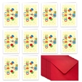 Set of 10 colorful birthday cards with LET'S CELEBRATE balloons and red envelopes - Celebration Balloon Gift Box Style(T02040011)