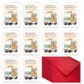 Set of moving cards with cute truck illustration and matching red envelopes - Humorous Truck Style (T02040057)