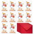 Detalle de 10 tarjetas navideñas con diseño de muñeco de nieve y sobres rojos - Merry Christmas Muñeco de Nieve Gorro Amarillo Con Estrella (T02040149)