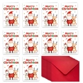 Christmas card set with Santa and reindeer watercolor design and 10 red envelopes - Santa and Reindeer Style (T02040123)