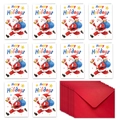 Detailed set of 10 Christmas cards with running Santa and matching red envelopes - Running Santa Style (T02040124)