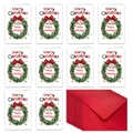 Christmas card set featuring 10 holiday cards with wreaths, bells and red envelopes - Christmas Wreath & Bells Style (T02040120)