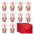 Detail view of 8 watercolor Santa Claus holiday cards with matching red envelopes for Christmas - Santa with Cow Style (T02040125)