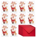 Flat lay of watercolor Santa and reindeer Christmas cards with matching red envelopes - Santa & Reindeer Style (T02040121)