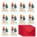 Set of 10 Christmas greeting cards with cartoon snowmen and red envelopes for holidays - Snowman And Christmas Tree Style (T02040143)