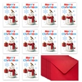 Set of 10 Christmas cards with festive snowman motifs and matching red envelopes - Snowman And Red Gift Box Style (T02040144)