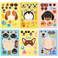 6-pack of cartoon dog face DIY sticker sheets for kids featuring mixed breeds and accessories - Dog Face Change Style (T01042853)