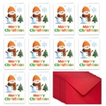 Detailed set of 10 Christmas cards with snowman motifs and 10 red envelopes - Knit Hat Snowman And Star Top Tree Style (T02040146)