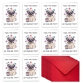 Set of 10 pug birthday cards with red envelopes featuring Pugs and Kisses illustration - T02040283