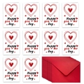 Detalle de 10 tarjetas de San Valentín con sobres rojos y texto Happy you + me day - Feliz Día Tú + Yo - Globos de Corazón (T02040199)