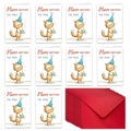 Détail du lot de 10 cartes d'anniversaire avec motifs de chats et enveloppes rouges - T02040287